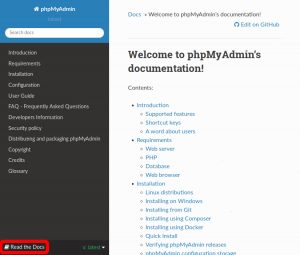 Screenshot of the phpMyAdmin documentation