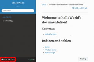 Screnshot of our helloWorld rtd documentation