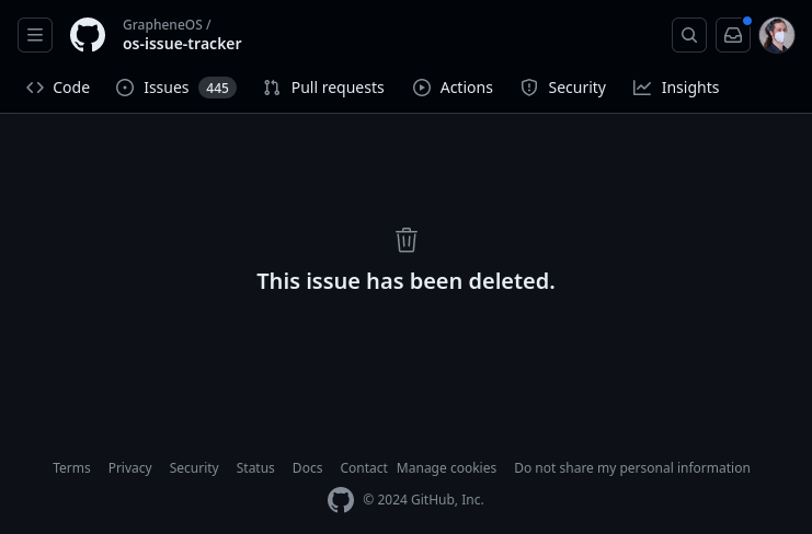 Screenshot of a web page that says "This issue has been deleted."