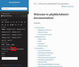 Screenshot of the phpMyAdmin documentation