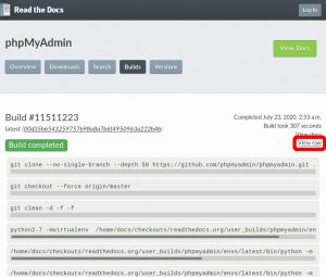 Screenshot of the phpMyAdmin project on readthedocs.org